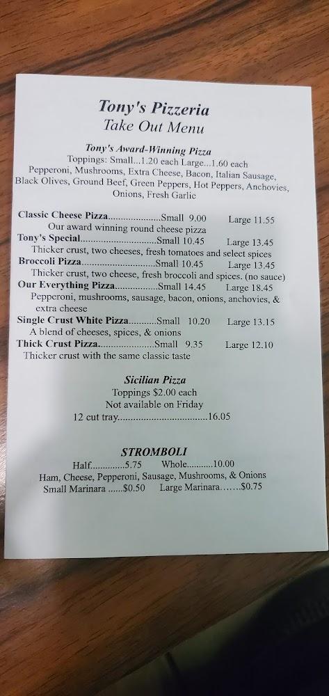Tony's Pizzeria Menu image 1