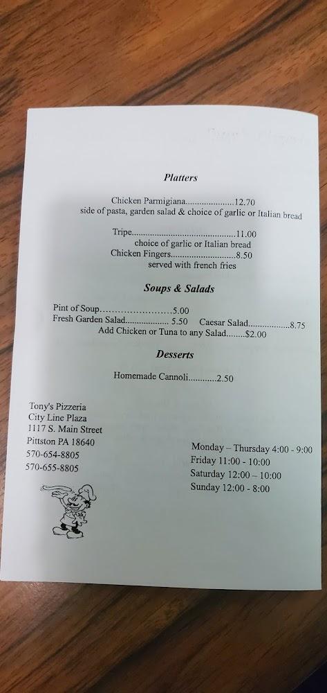 Tony's Pizzeria Menu image 2